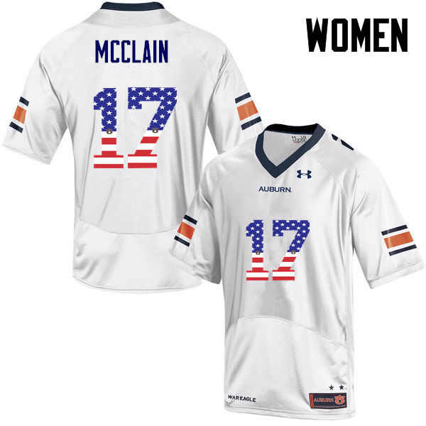 Auburn Tigers Women's Marquis McClain #17 White Under Armour Stitched College USA Flag Fashion NCAA Authentic Football Jersey RFF2674FI